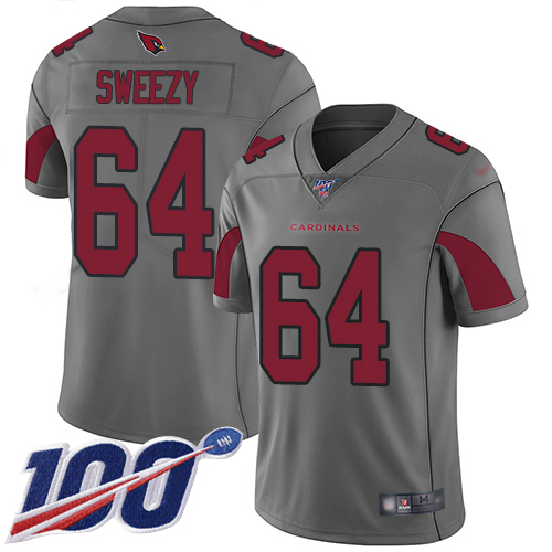 Arizona Cardinals Limited Silver Men J.R. Sweezy Jersey NFL Football #64 100th Season Inverted Legend
